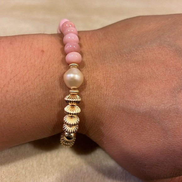 Pink Opal Baroque Pearl 14k Gold Filled Gemstone Handmade Bracelet - Picture 7 of 7